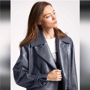 LATTELIER VEGAN FAUX LEATHER BIKE JACKET IN DARK GREY